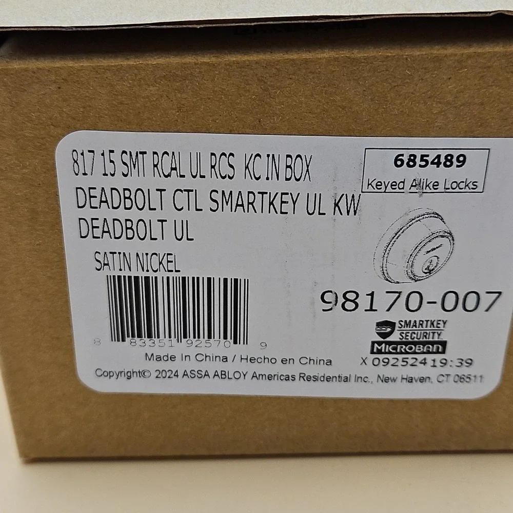 Kwikset 817 Deadbolt Lock Satin Nickel Round Exterior Keyed Front Entry